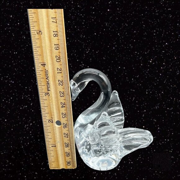 Vintage Art Glass Clear Bullicante Controlled Bubble Swan Paperweight 3.5”T 2”W - Picture 5 of 8